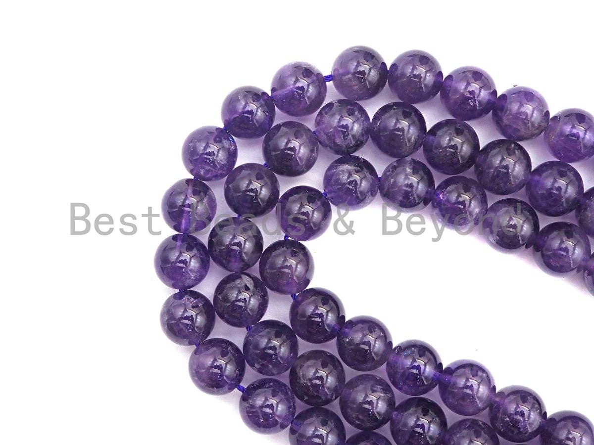 Natural Amethyst Smooth Round Beads, 4–18mm, 15–16-Inch Strand