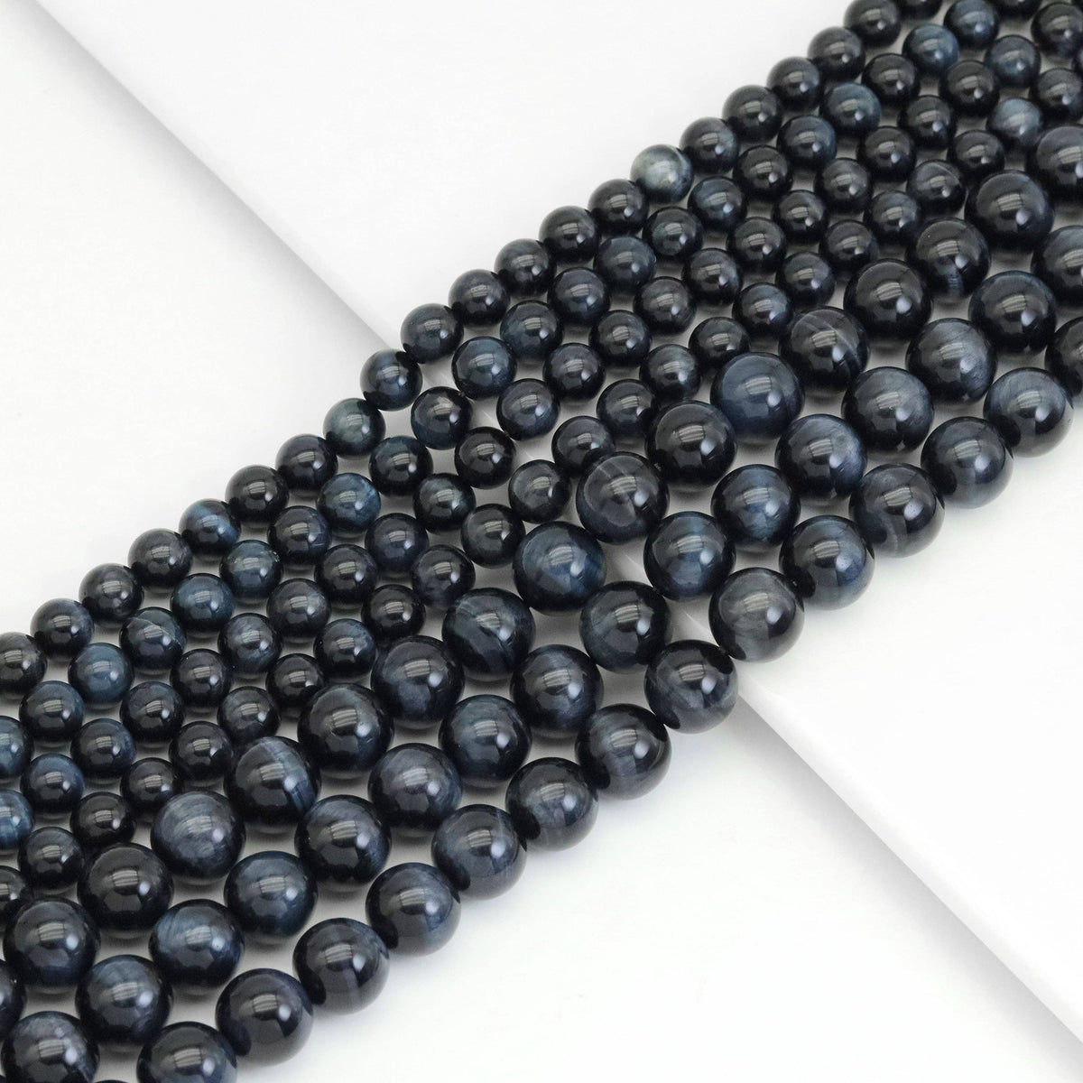 Blue Tiger’s Eye Smooth Round Beads, 6–12mm, 15–16-Inch Strand