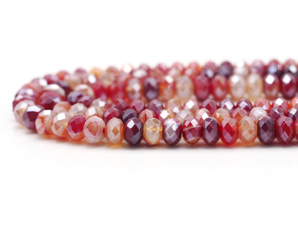 Mystic Orange-Red Banded Agate Faceted Rondelle Beads, 4 × 6mm & 5 × 8mm