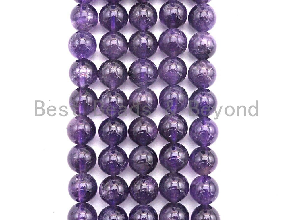 Natural Amethyst Smooth Round Beads, 4–18mm, 15–16-Inch Strand
