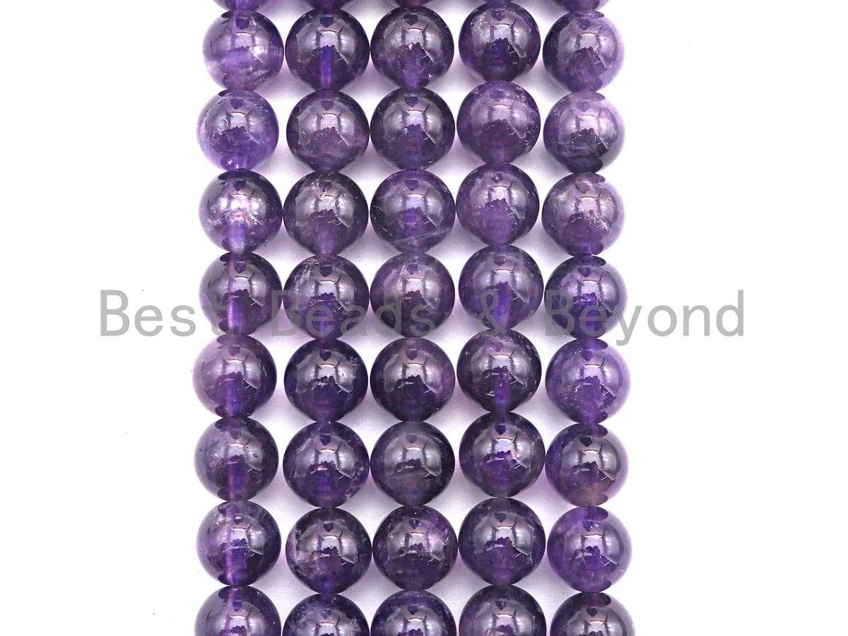 Natural Amethyst Smooth Round Beads, 4–18mm, 15–16-Inch Strand