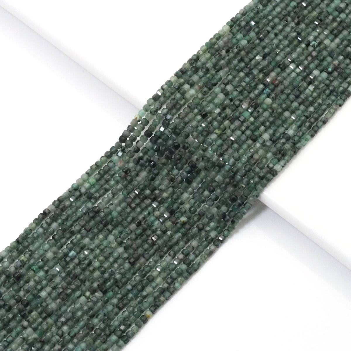 Emerald Faceted Cube Bead Strand – 2.5mm, Approx. 172 Beads