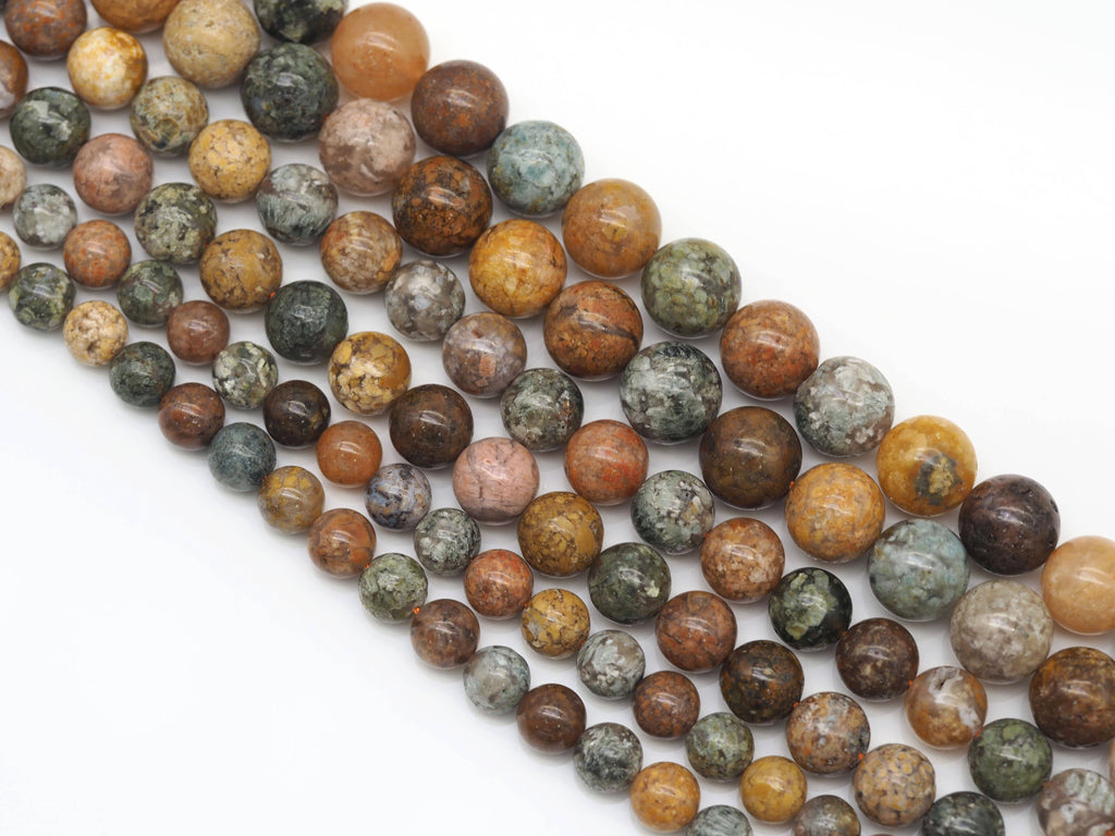 Natural New Ocean Jasper Round Smooth Beads, Sku#U1321
