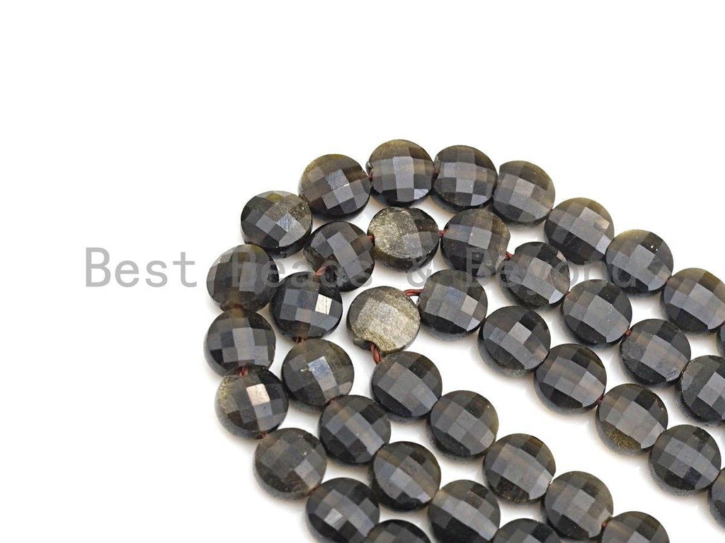 Double Sided Turtle Shell Cut Natural Silver Obsidian Coin Shape beads, 6mm/8mm/10mm Natural Gemstone Beads, 15.5" Full strand, Sku#U797