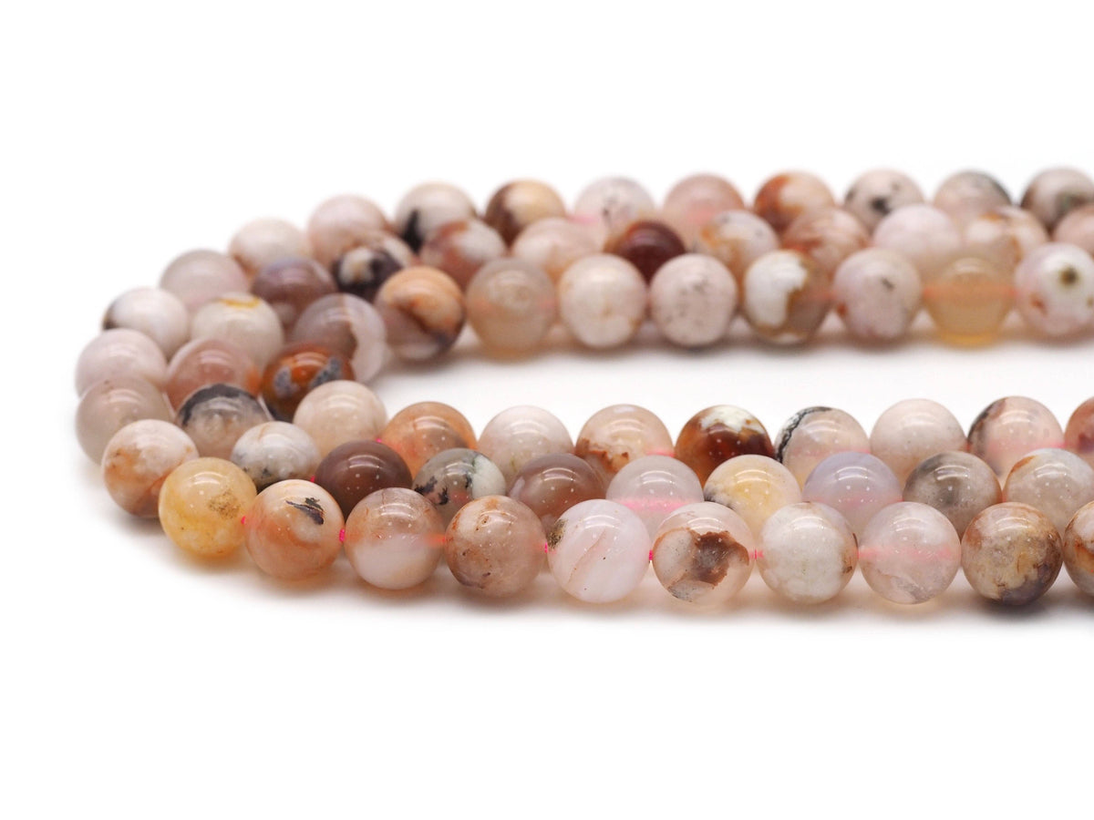 Cherry Blossom Agate Smooth Round Beads, 6–10mm, 15–16-Inch Strand