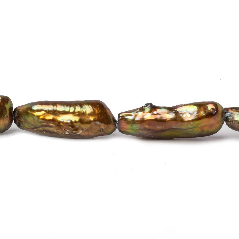 Golden Green Biwa Pearl Strand – 23 × 8mm, 15 Inch