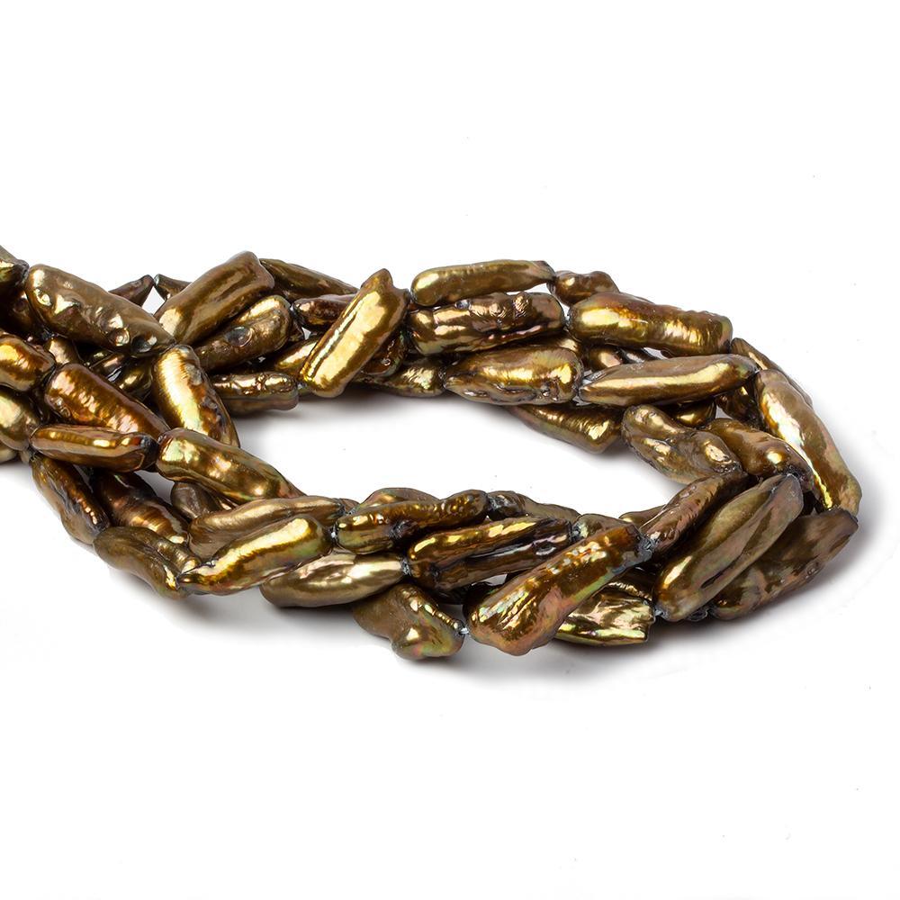 Golden Green Biwa Pearl Strand – 23 × 8mm, 15 Inch