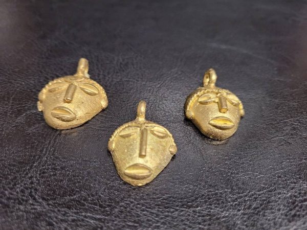african brass small tribal mask pendants ghana ashanti set front view