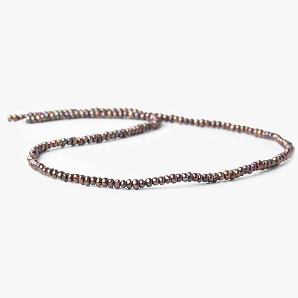 Iridescent Green Button Freshwater Pearl Strand – 3 × 2mm, Approx. 210 Pearls