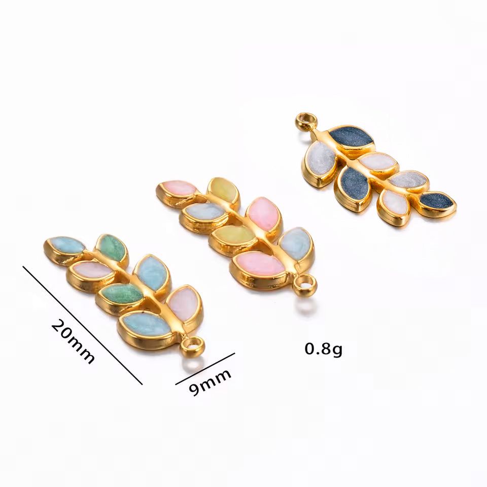 Leaf Charm Multi Color Pink Enamel No Tarnish Gold - Sold Per Piece