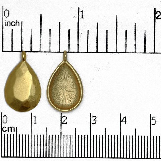 12mm x 20mm Faceted Beveled Teardrop Pendant - Made of Brass - Satin Rhodium Silver and Satin Hamilton Gold - Sold by the Piece - K74