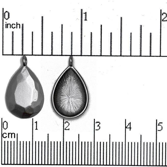 12mm x 20mm Faceted Beveled Teardrop Pendant - Made of Brass - Satin Rhodium Silver and Satin Hamilton Gold - Sold by the Piece - K74