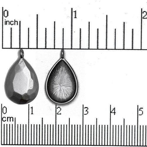12mm x 20mm Faceted Beveled Teardrop Pendant - Made of Brass - Satin Rhodium Silver and Satin Hamilton Gold - Sold by the Piece - K74