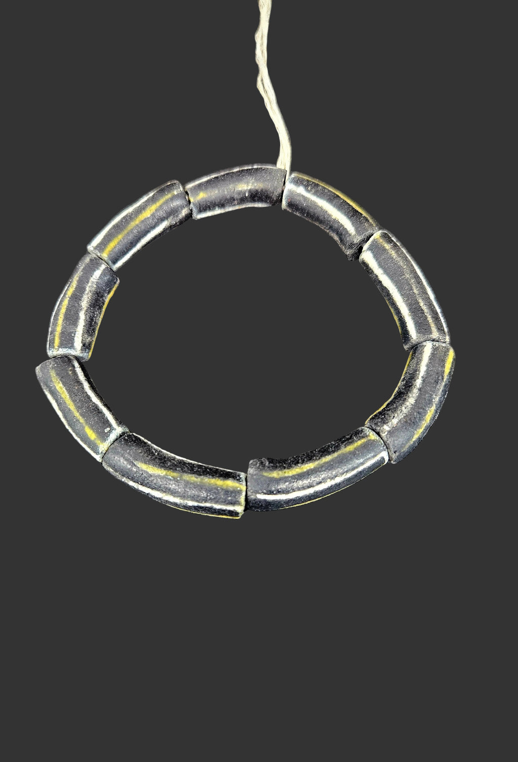 African Glass Beads – Painted Krobo Long Tubes, Black & Gold Beads