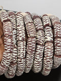 krobo painted recycled glass beads brown cream zigzag patterns