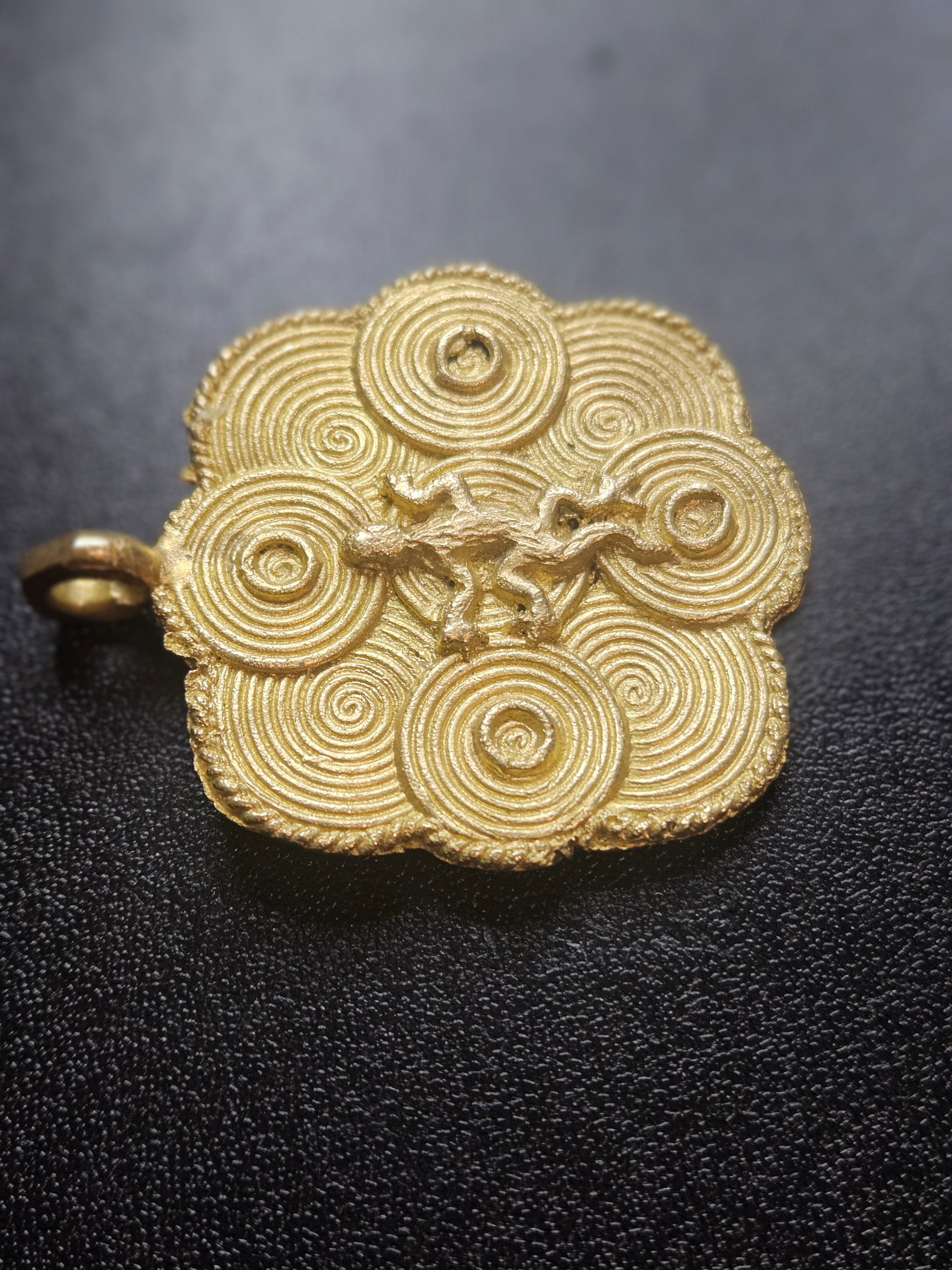 ashanti brass adinkra pendant gold detail view