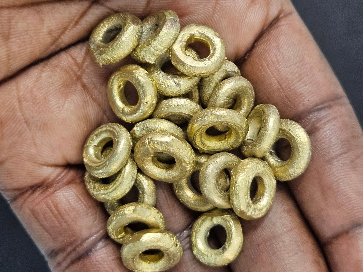 Ashanti Brass Ring Spacer Beads – 10–13mm, Approx. 23 Pack