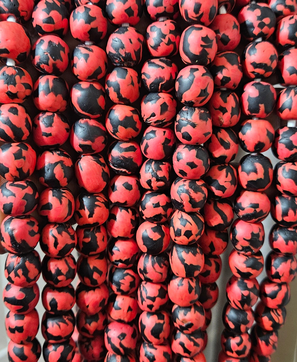 fused african recycled glass round beads #3514 detail view