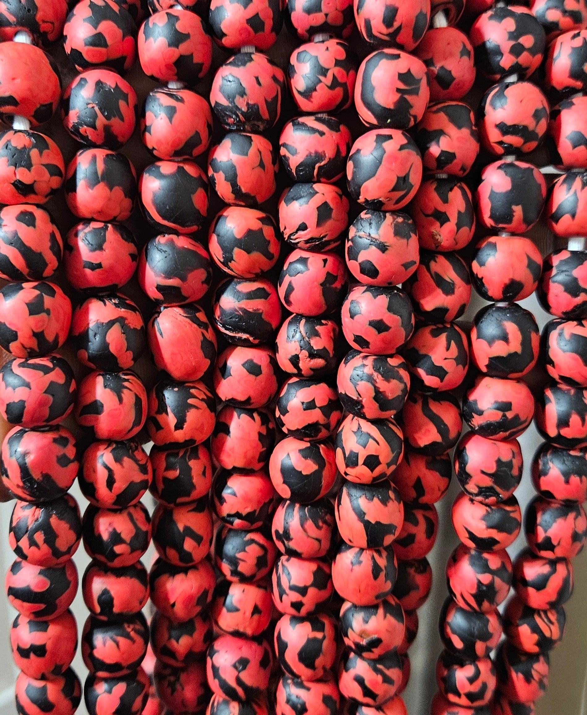 fused african recycled glass round beads #3514 detail view
