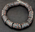 Painted Krobo Glass Beads | Black Red & White Polka Dot Long Tube Beads | Handcrafted Ghana Recycled Glass Beads
