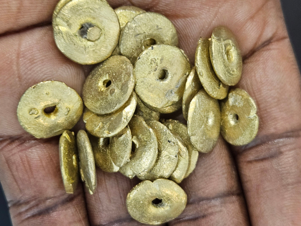 Ashanti Brass Disc Spacer Beads – 13–14mm, Approx. 20 Pack