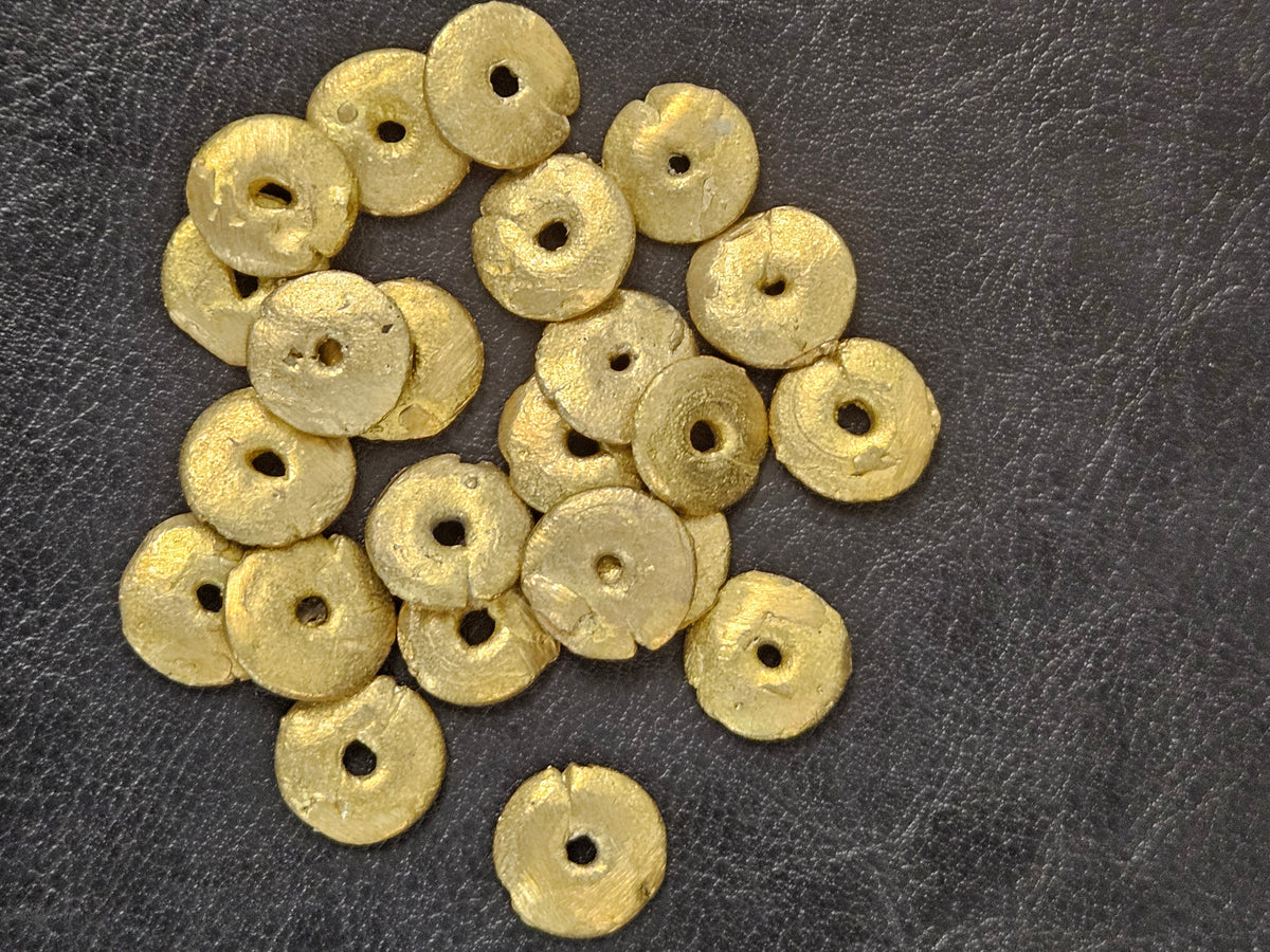 Ashanti Brass Disc Spacer Beads – 13–14mm, Approx. 20 Pack