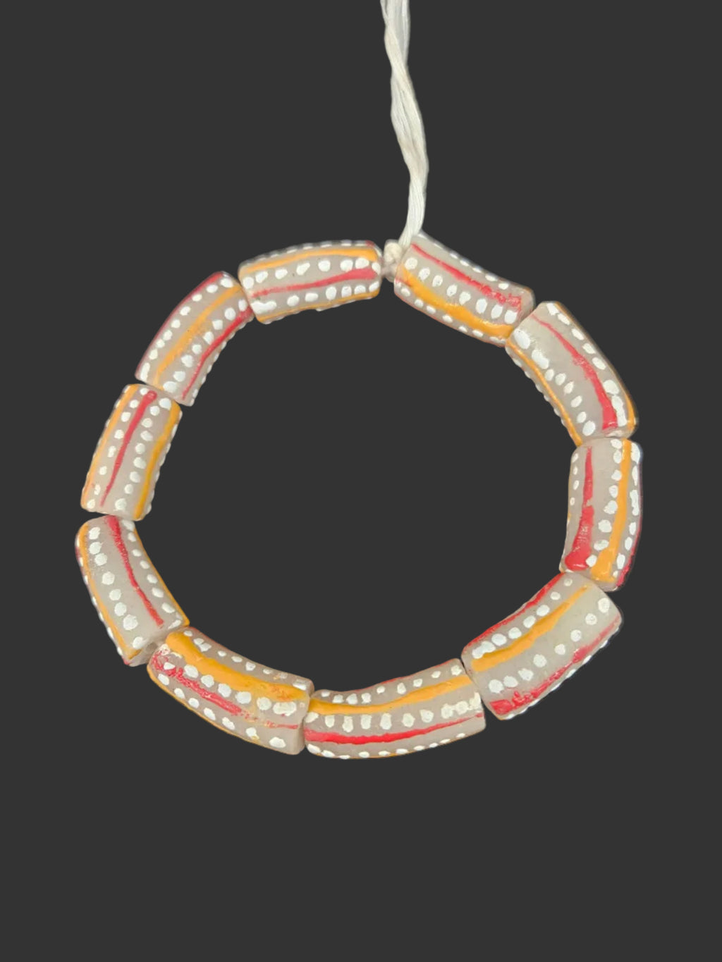 African Glass Beads – Painted Krobo Long Tubes, Gray & Coral Krobo Beads