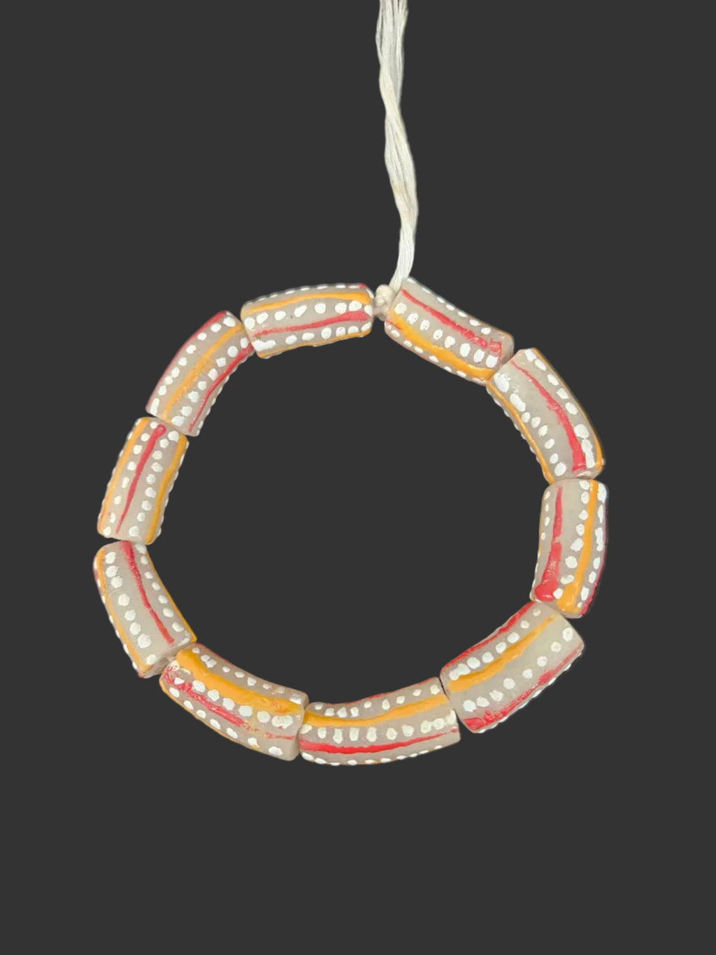 African Glass Beads – Painted Krobo Long Tubes, Gray & Coral Krobo Beads