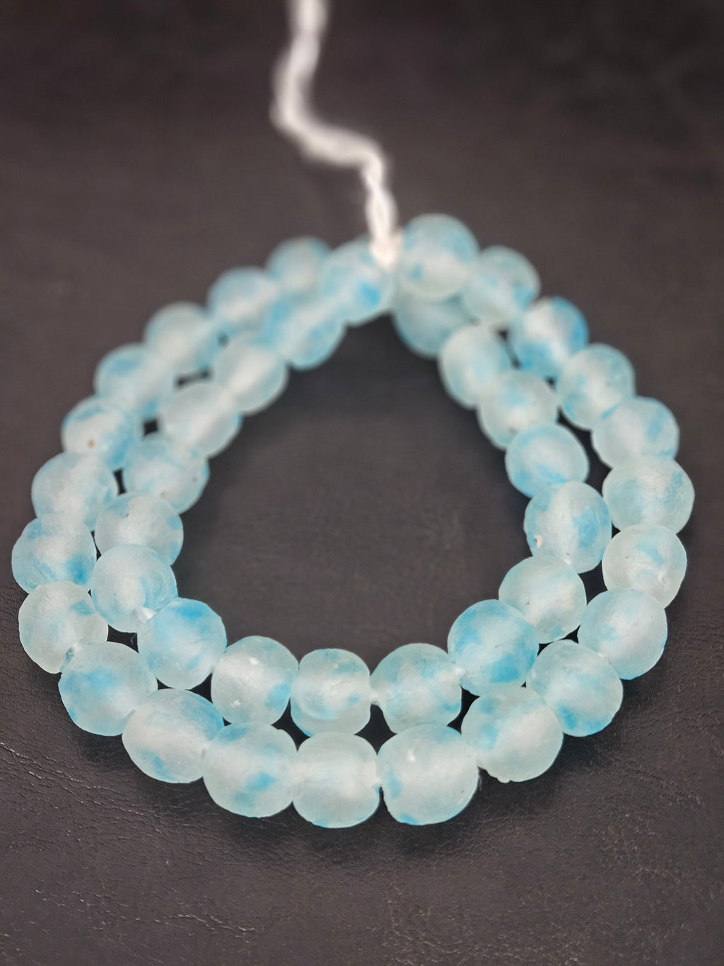 Authentic African Beads from Ghana | Chunky Sky Blue Translucent Recycled Glass Beads | Handmade Krobo Beads 12–14mm