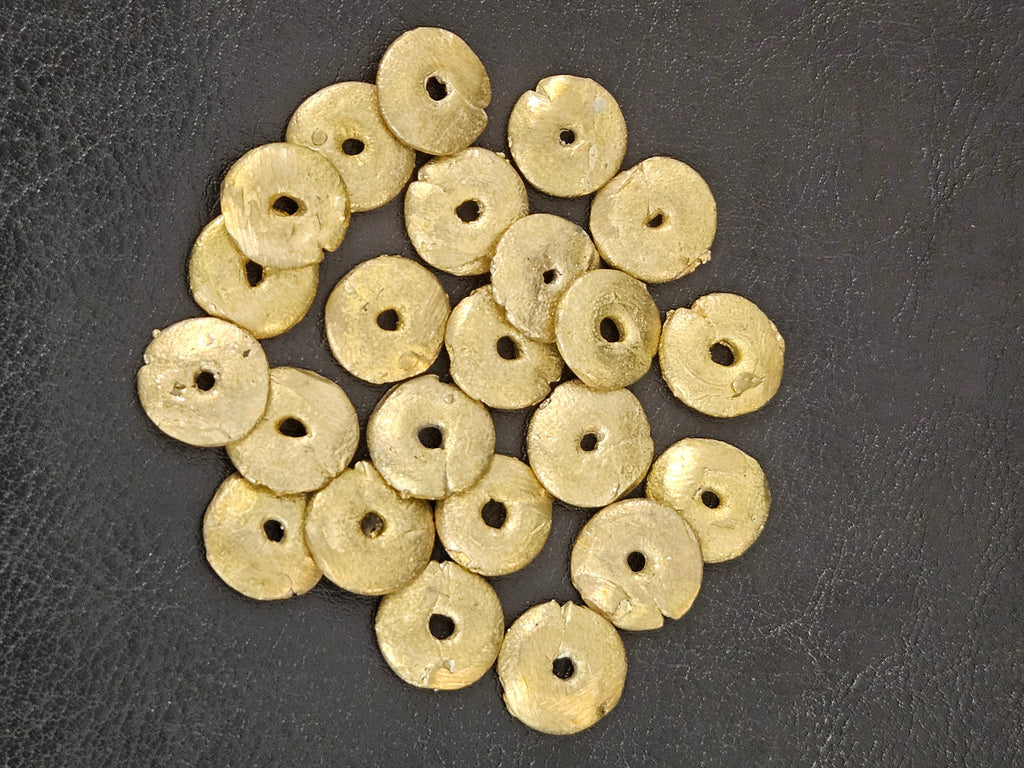 Ashanti Brass Disc Spacer Beads – 13–14mm, Approx. 20 Pack