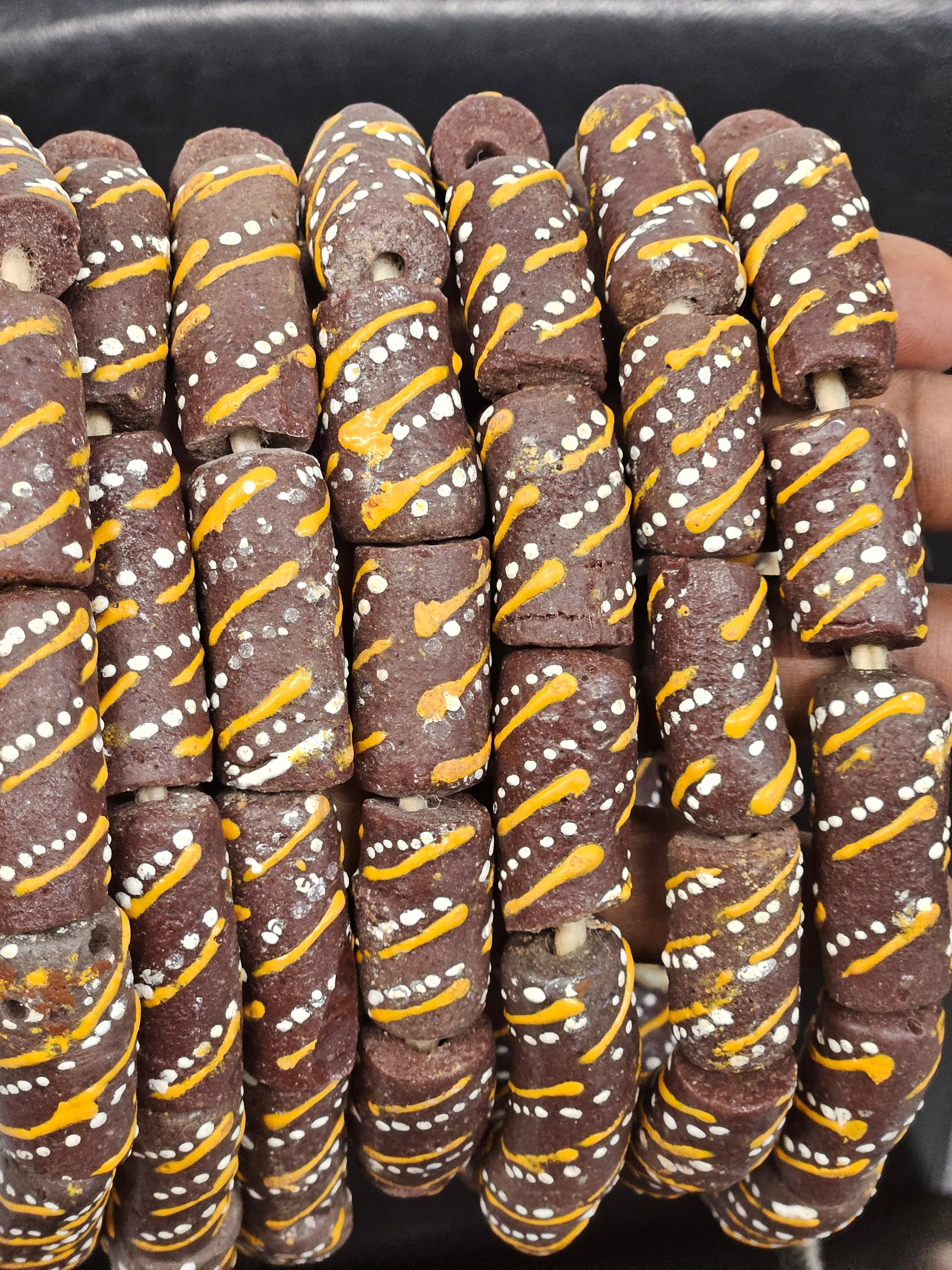 krobo painted recycled glass beads brown tube beads strand