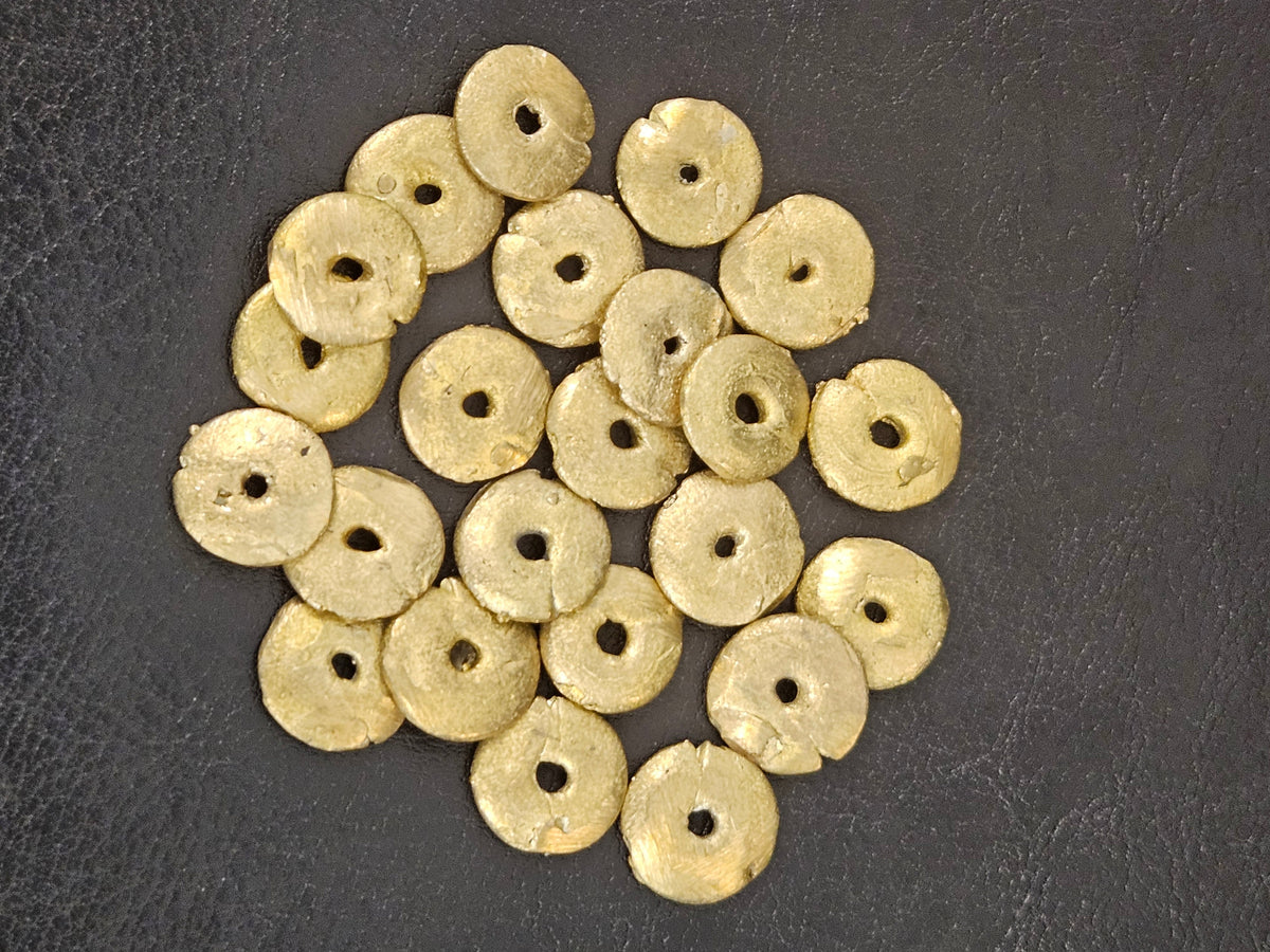 Ashanti Brass Disc Spacer Beads – 13–14mm, Approx. 20 Pack