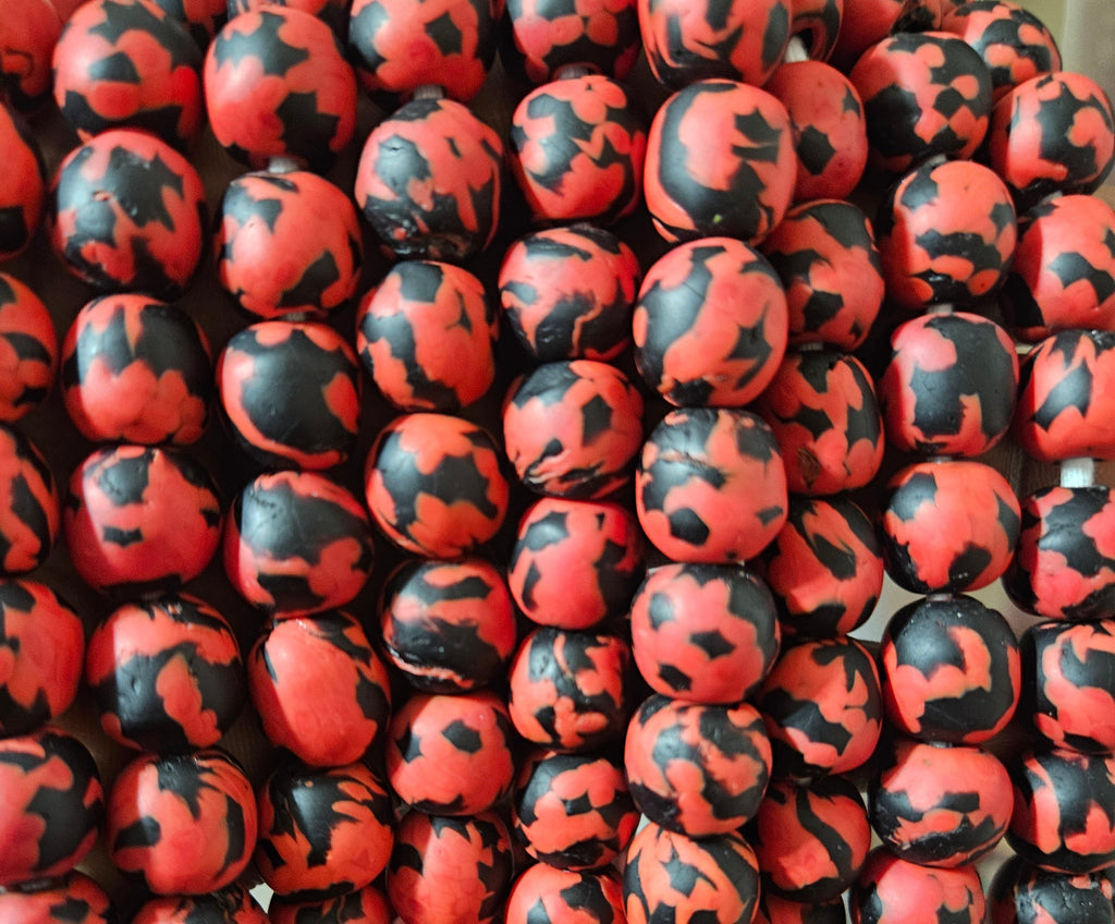 fused african recycled glass round beads #3514 red cranberry strand
