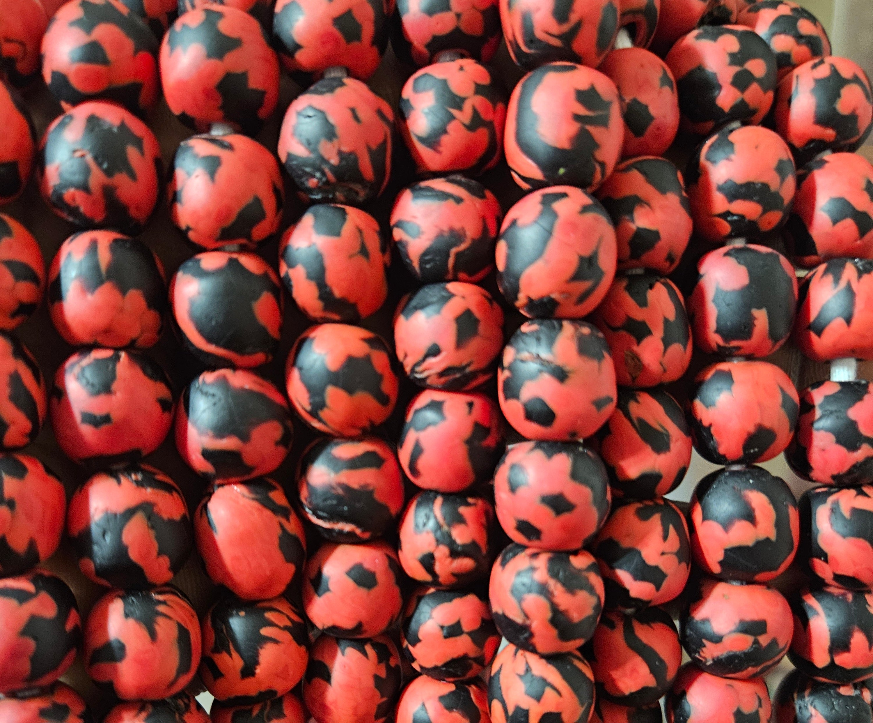 fused african recycled glass round beads #3514 red cranberry strand