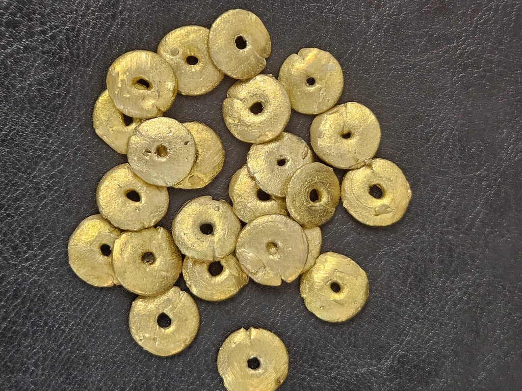 Ashanti Brass Disc Spacer Beads – 13–14mm, Approx. 20 Pack