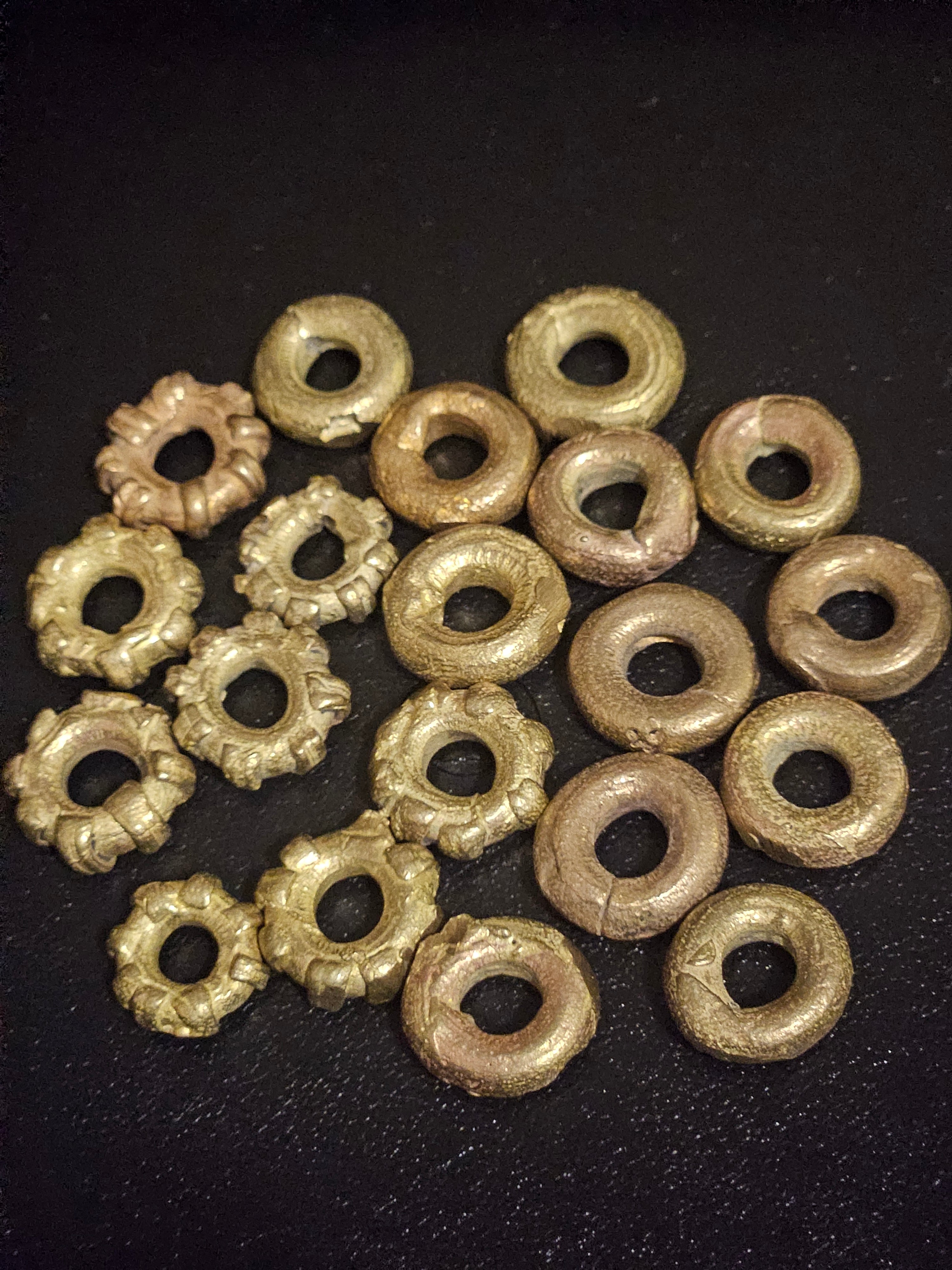 ashanti brass ring beads donut spacers hand cast ghana set of 20