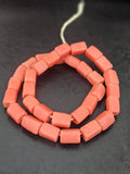 Coral Terracotta Cube Tube Krobo Powdered Glass Beads | Handmade Recycled Glass Beads from Ghana | 30–32 Beads per Strand