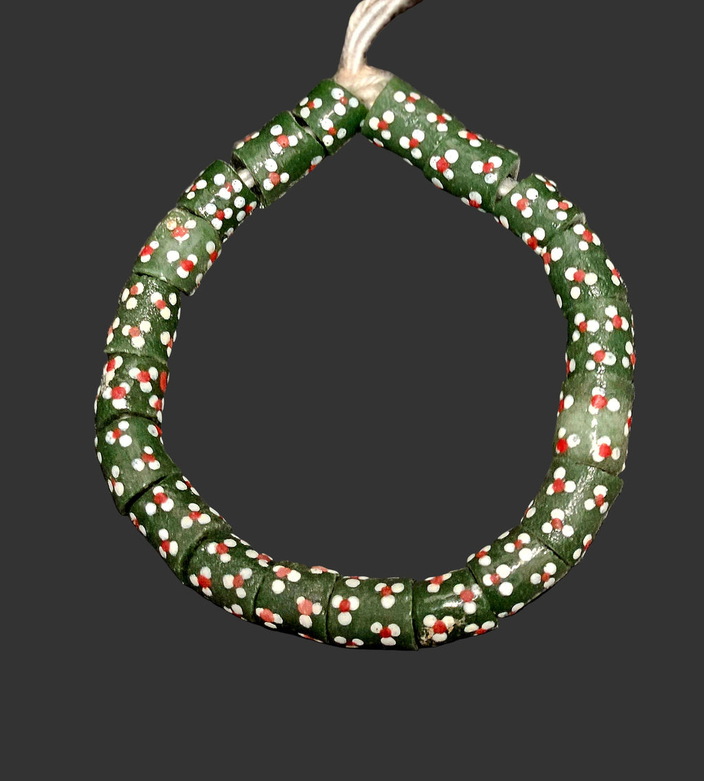 dark green krobo recycled glass beads ring detail