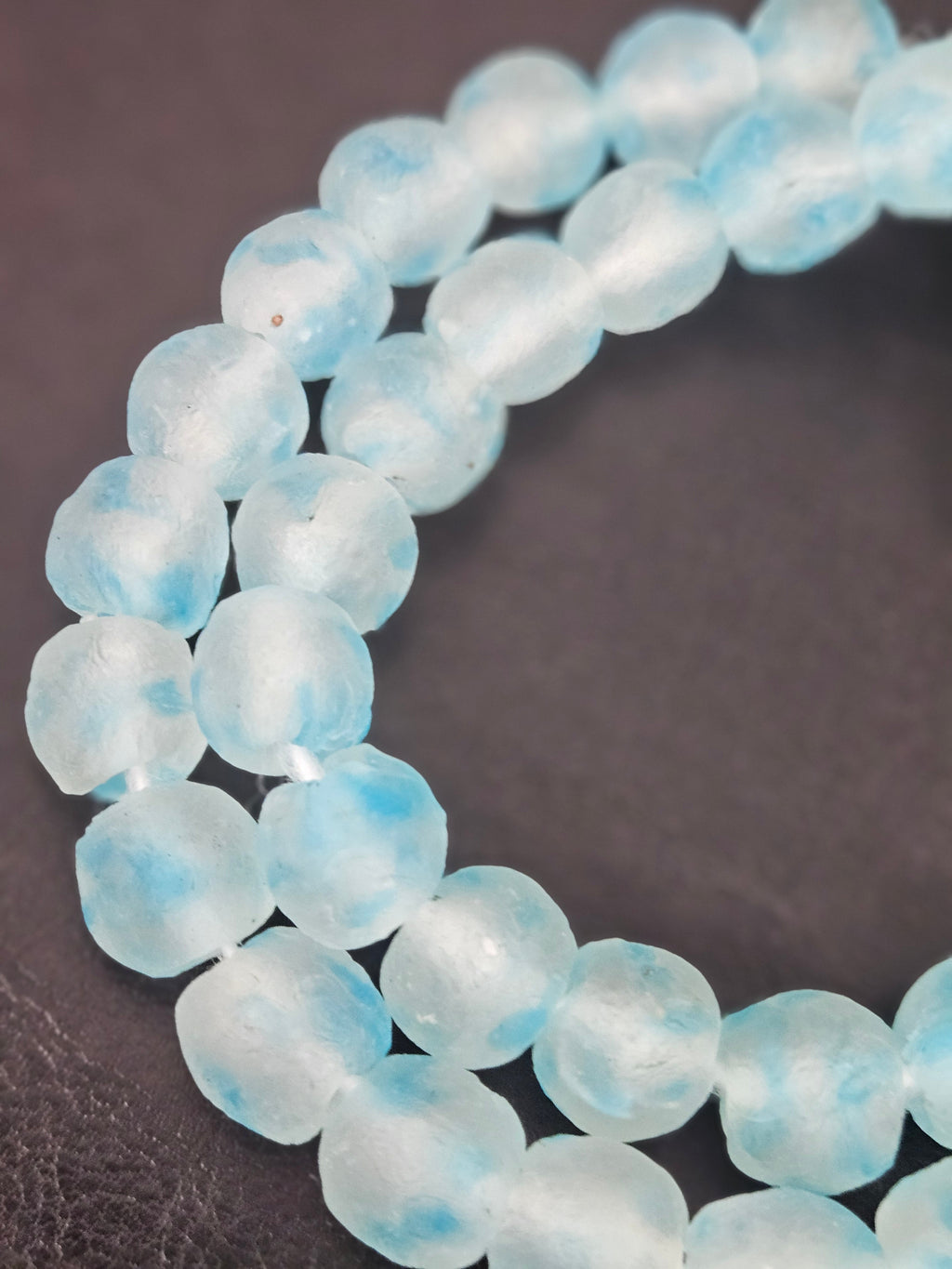 Authentic African Beads from Ghana | Chunky Sky Blue Translucent Recycled Glass Beads | Handmade Krobo Beads 12–14mm