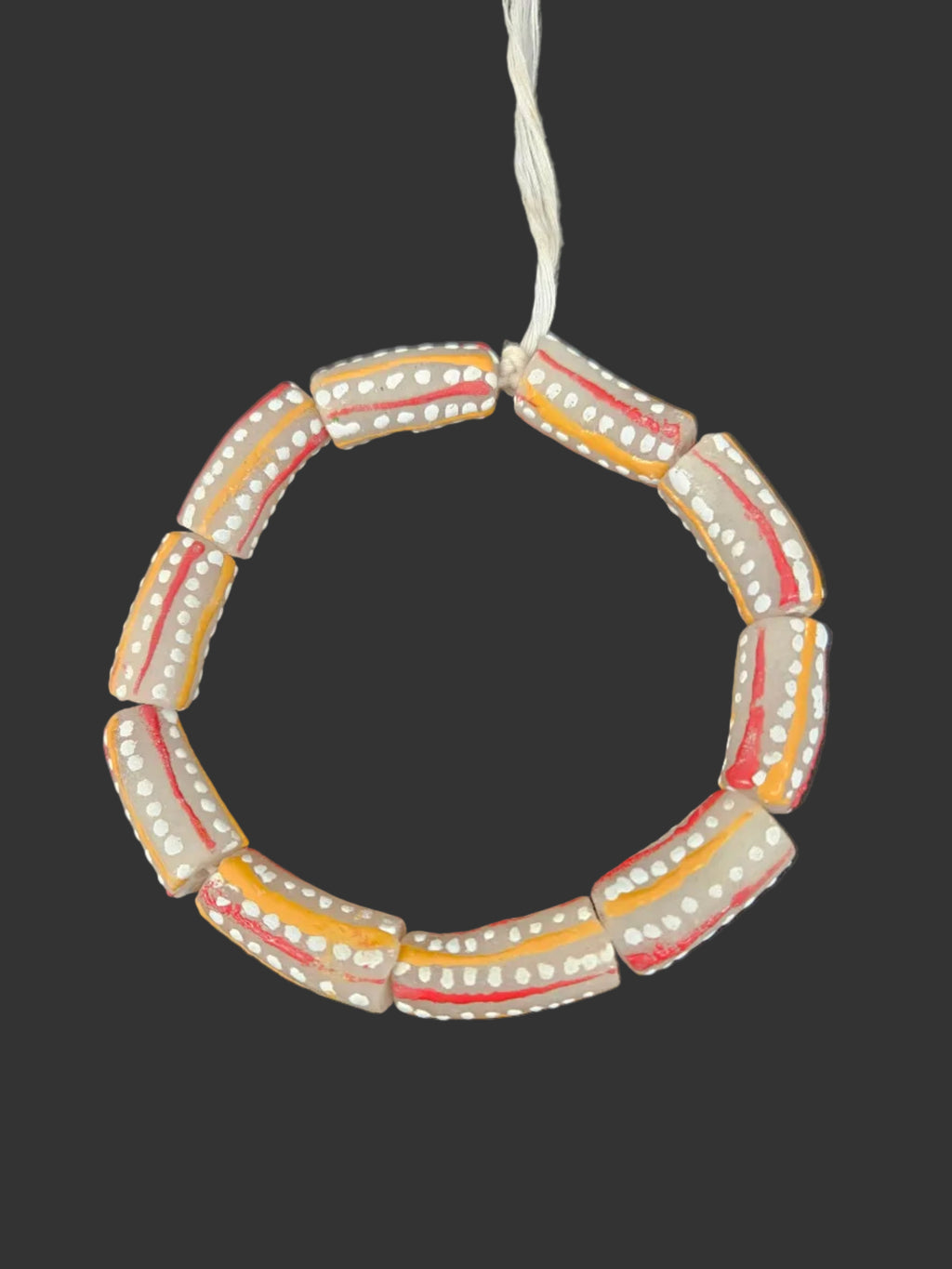 African Glass Beads – Painted Krobo Long Tubes, Gray & Coral Krobo Beads