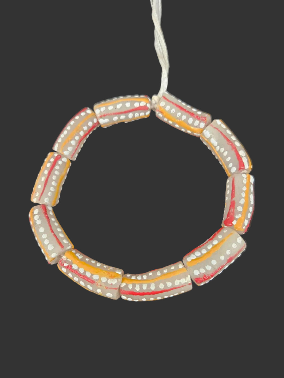 African Glass Beads – Painted Krobo Long Tubes, Gray & Coral Krobo Beads