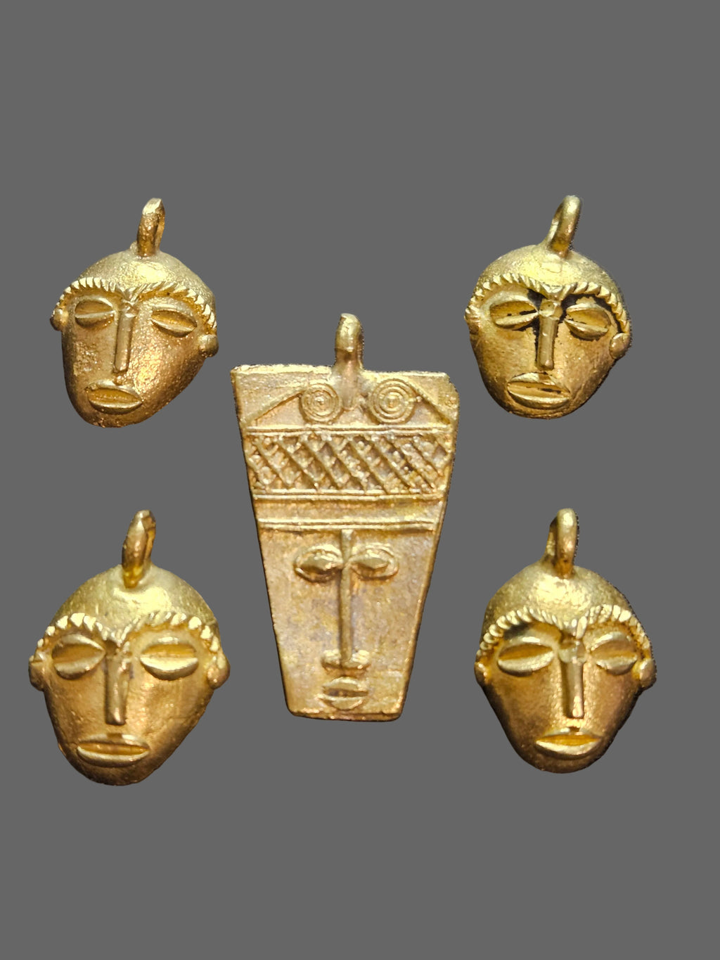 ashanti brass mask pendant set side view