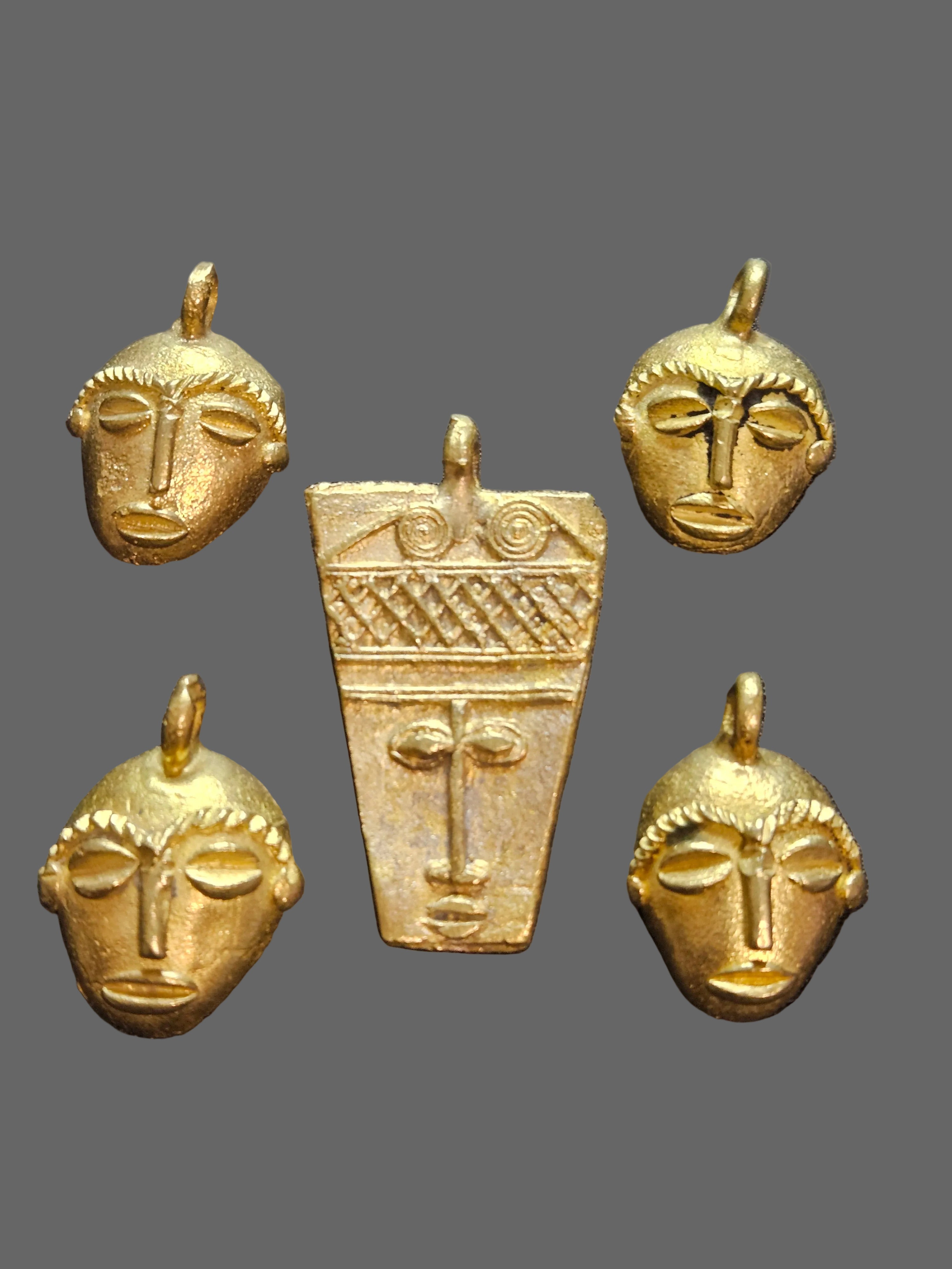 ashanti brass mask pendant set side view