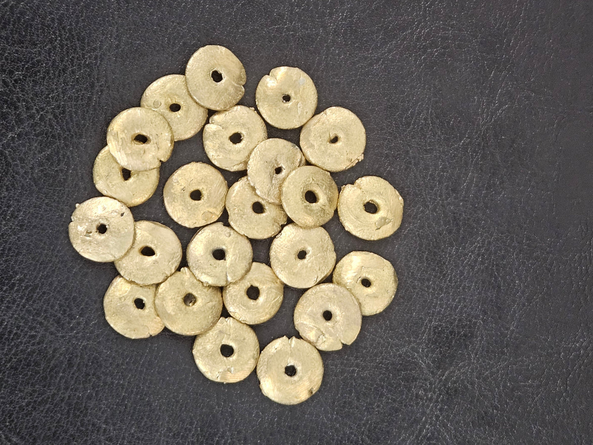 Ashanti Brass Disc Spacer Beads – 13–14mm, Approx. 20 Pack
