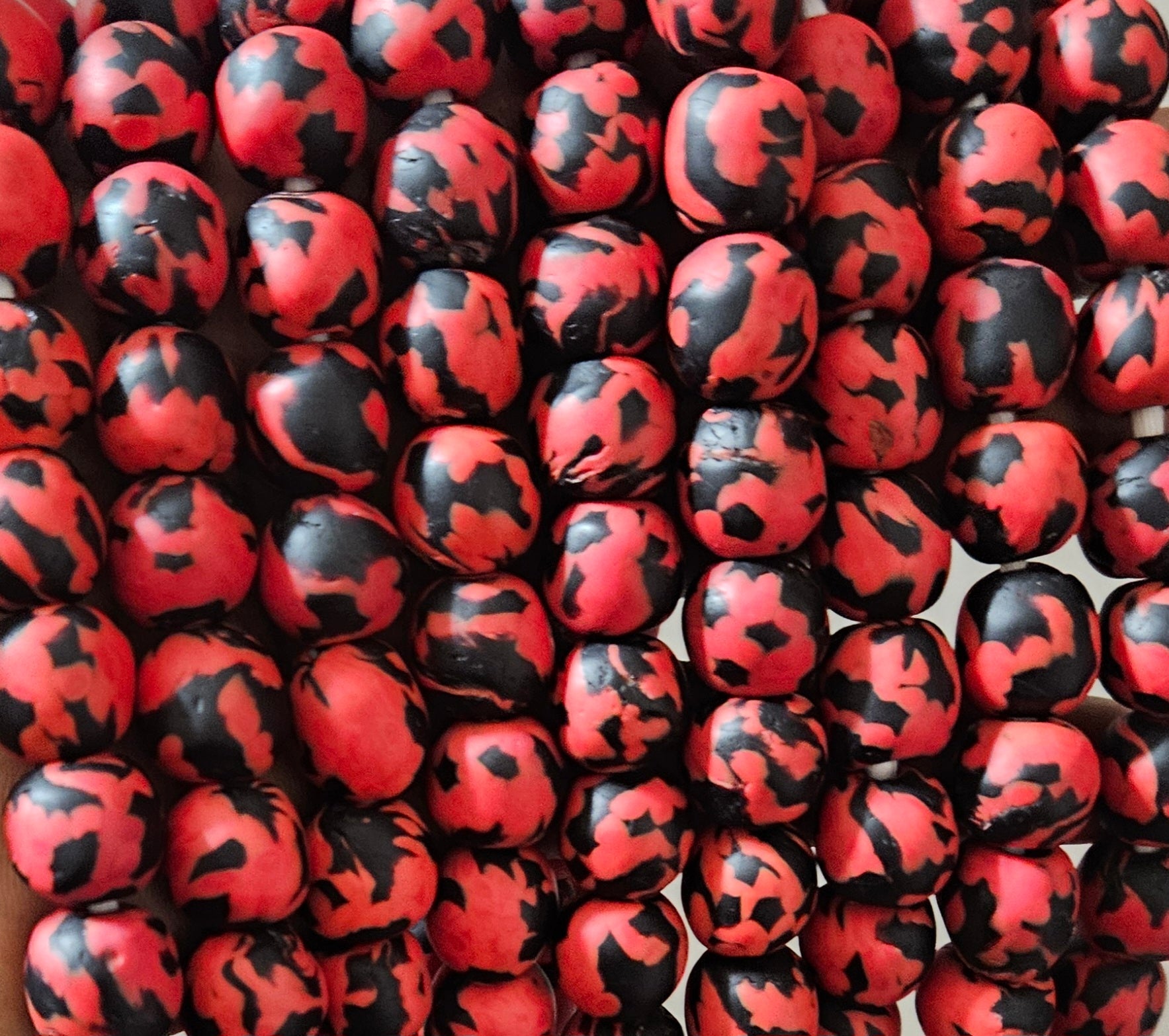 fused african recycled glass round beads #3514 close up