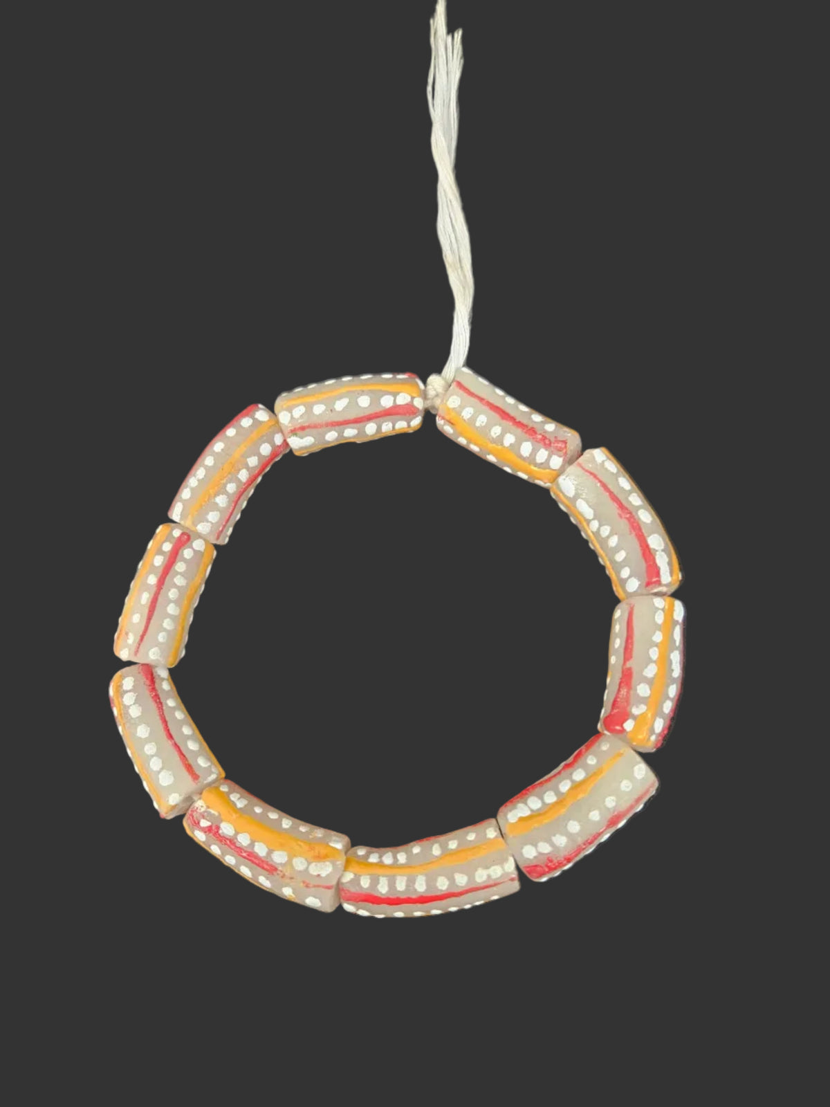 African Glass Beads – Painted Krobo Long Tubes, Gray & Coral Krobo Beads