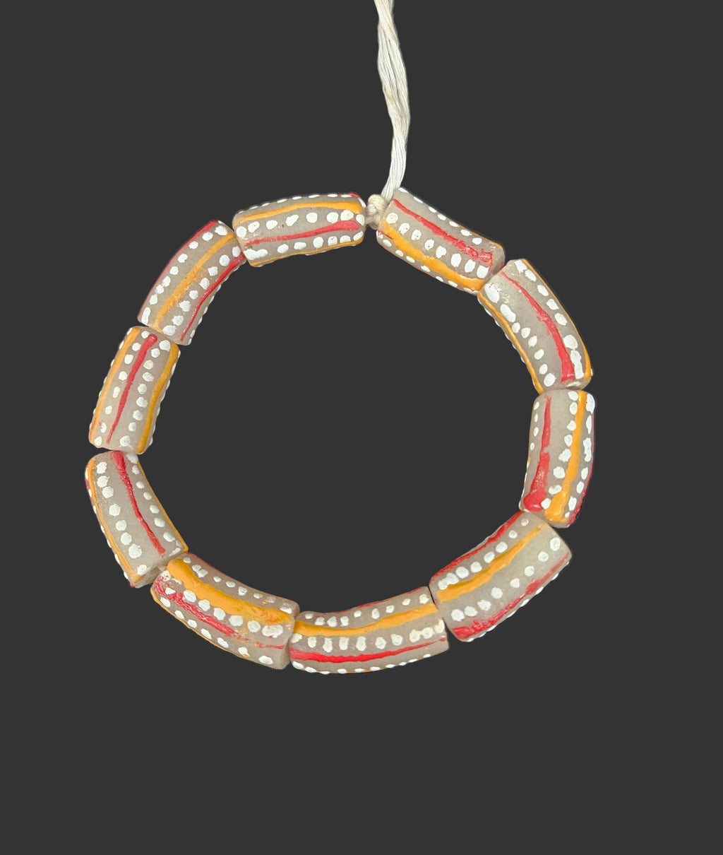 African Glass Beads – Painted Krobo Long Tubes, Gray & Coral Krobo Beads