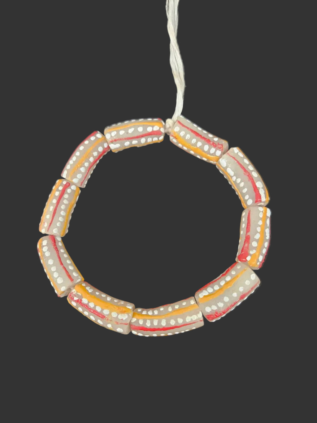 African Glass Beads – Painted Krobo Long Tubes, Gray & Coral Krobo Beads