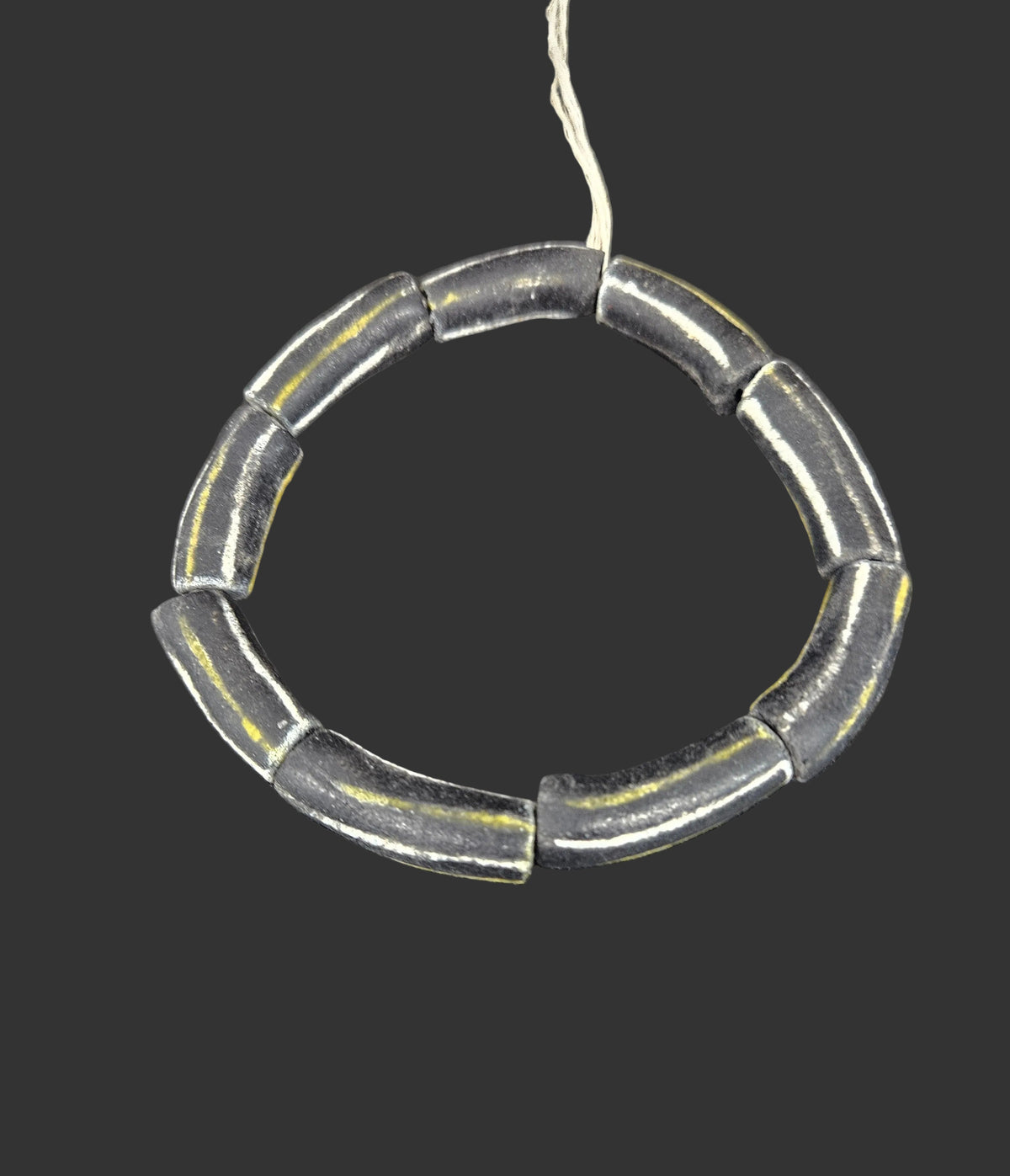 African Glass Beads – Painted Krobo Long Tubes, Black & Gold Beads