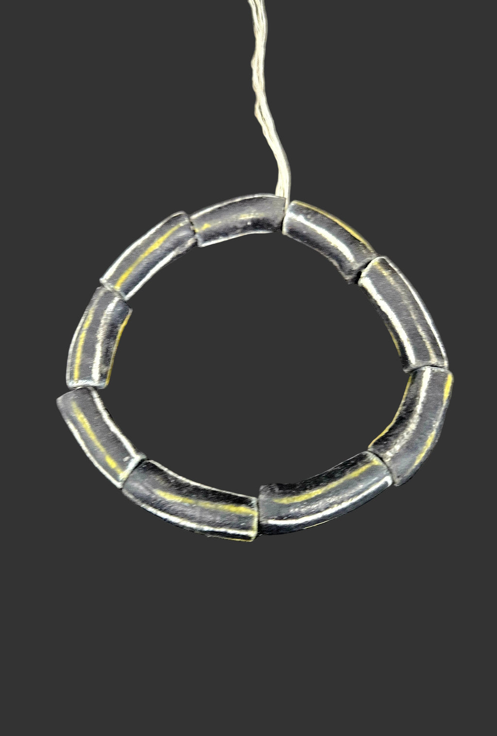 African Glass Beads – Painted Krobo Long Tubes, Black & Gold Beads